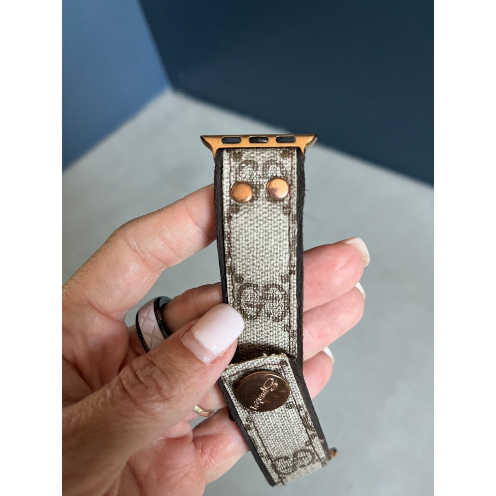 Upcycled Gucci Monogram Leather Watch Band Rose Gold Hardware Luxury Boho Small - Picture 6 of 7